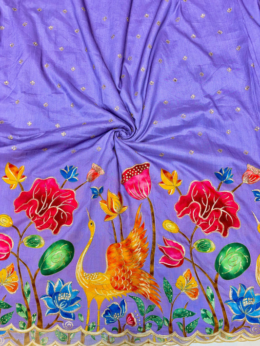 pure 100% Kalamkari Border Pure Imported Fabric width 44