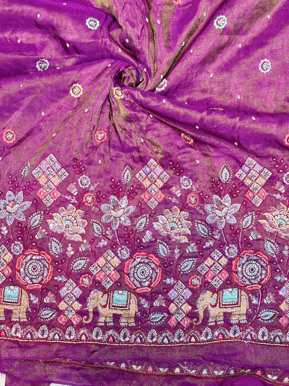 Premium Bridal Viscose Tissue Fabric with Artisan Handwork width. 44