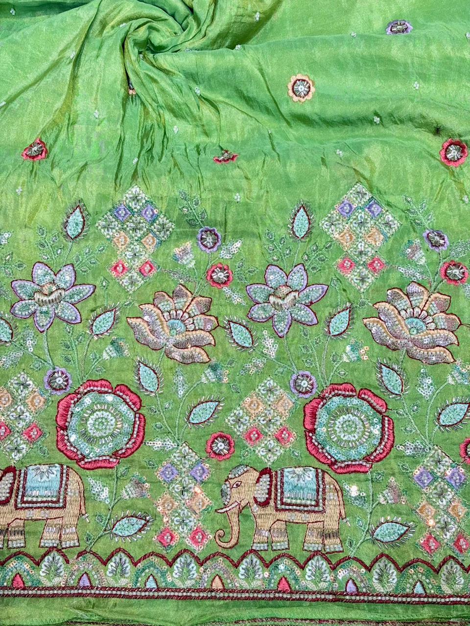 Premium Bridal Viscose Tissue Fabric with Artisan Handwork width. 44