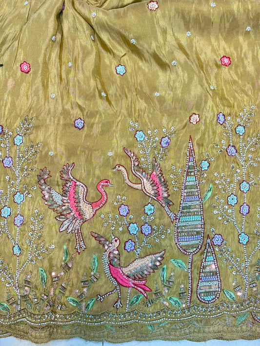 Premium Bridal Viscose Tissue Fabric with Artisan Handwork width. 44