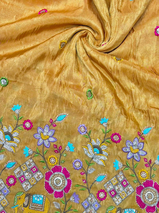 Premium🥻 Viscouse tissue👗 border fabrics beats work beautiful design width 44