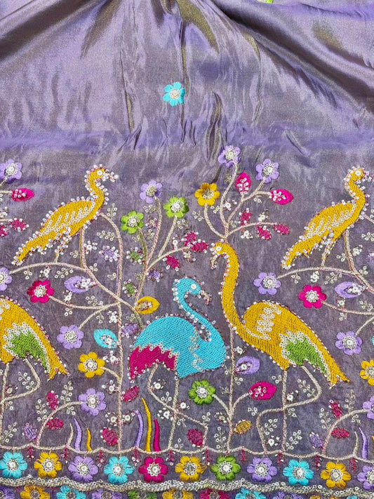 Premium🥻 Viscouse tissue👗 border fabrics beats work beautiful design width 44
