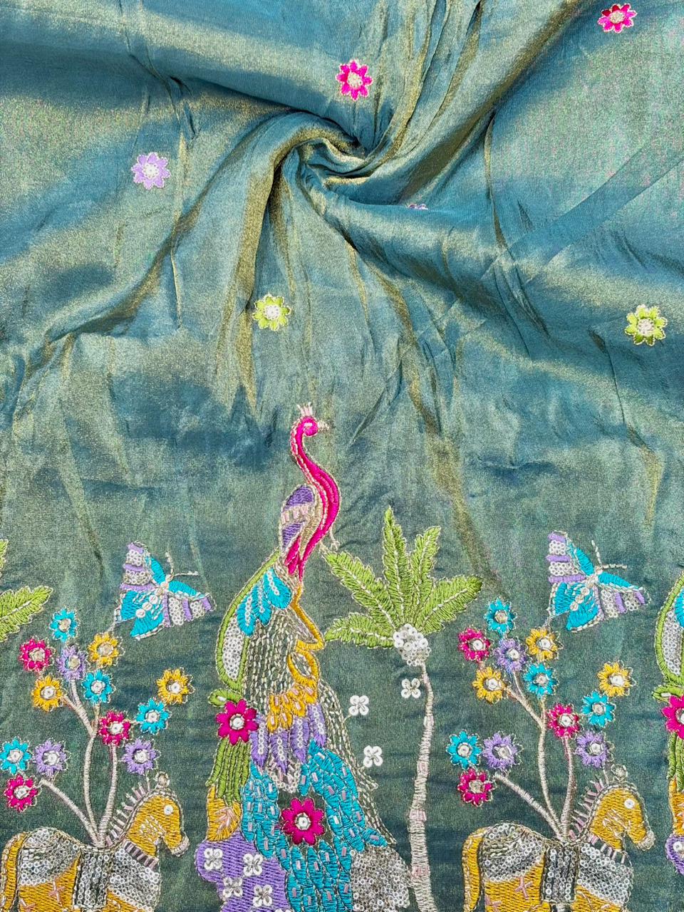 Premium🥻 Viscouse tissue👗 border fabrics beats work beautiful design width 44