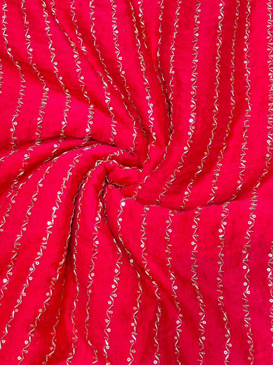 Luxurious Vichitra Silk Fabric with Glittering Sequence beats Work width 44