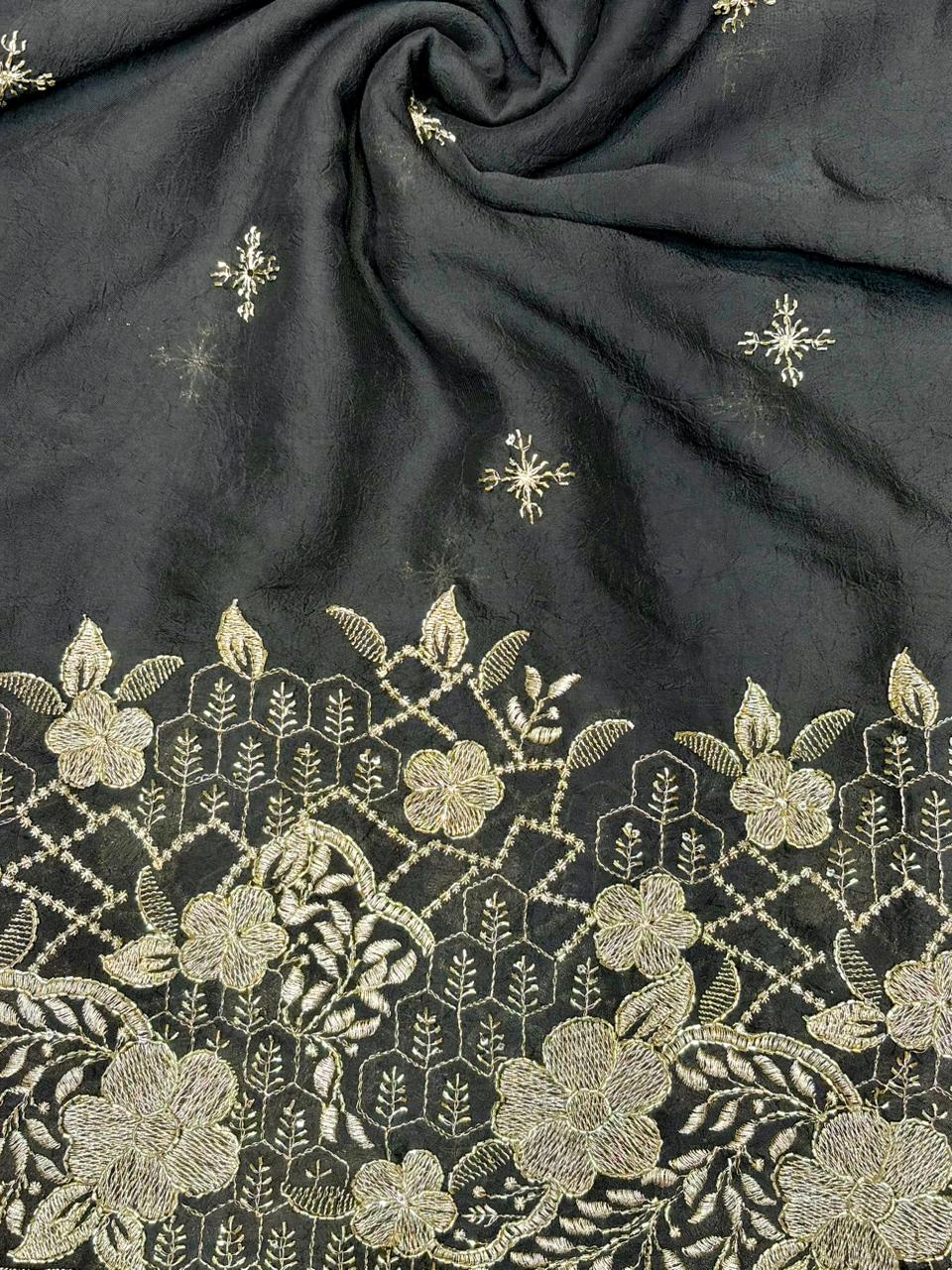 Luxurious Vichitra Silk border Fabric with Glittering Sequence beats Work width 44