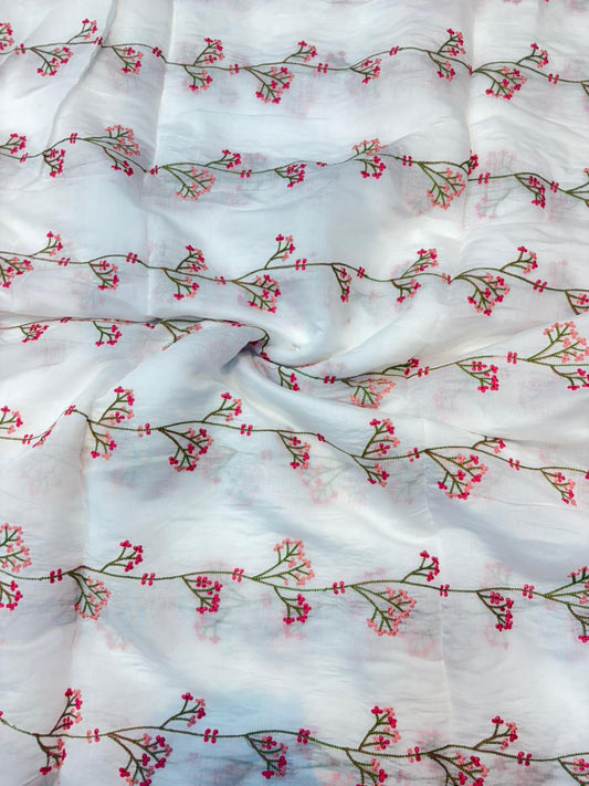 This premium fabric is a Floral Embroidered Pashmina Silk width 44