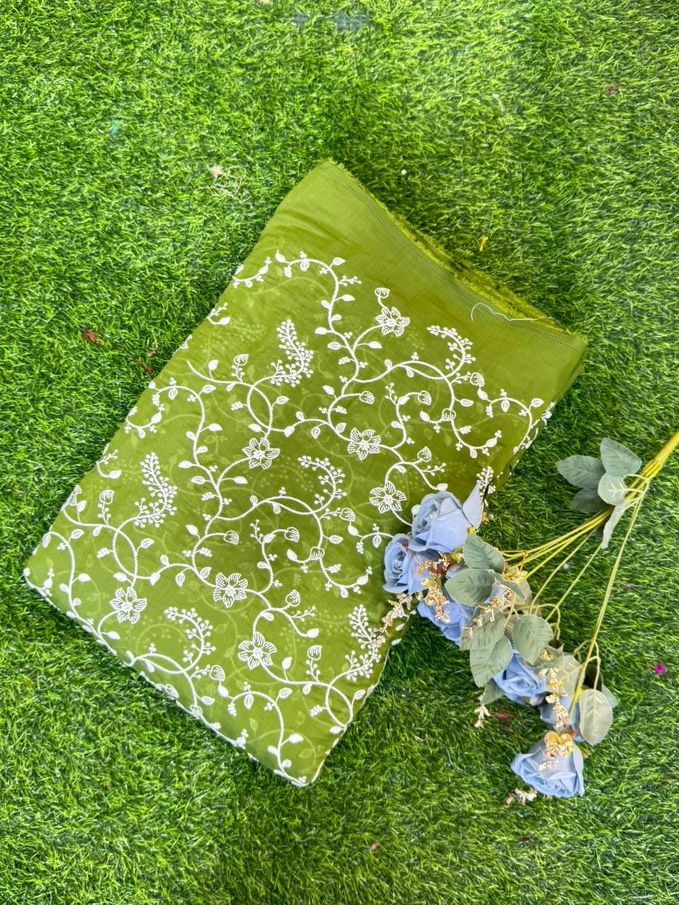 Summer Bloom Embroidered Pashmina Silk width 44
