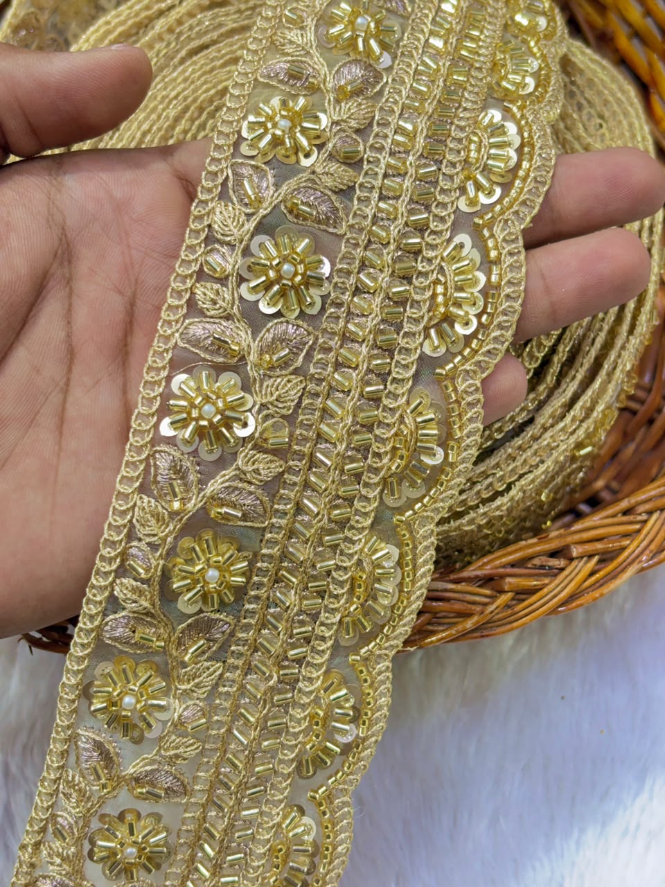 ✨ Premium Golden hand made Embroidered Zari Lace – Elegant Decorative Border pack of 9 meter golden