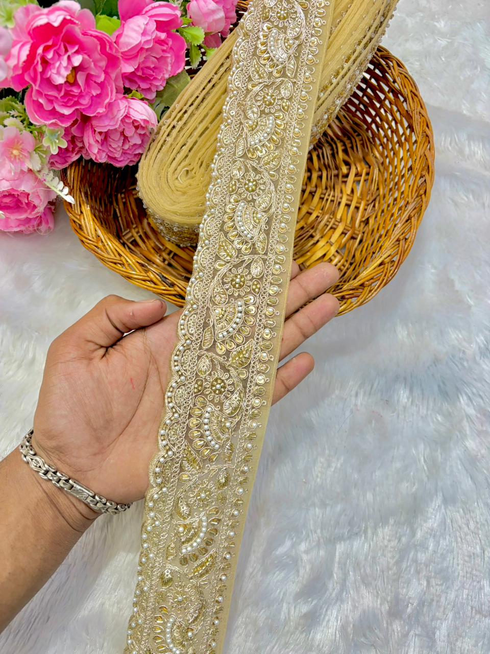 Premium Designer Bridal Zari & hand Work Saree Lace lace border 3inch ( pack of 9 meter ) golden