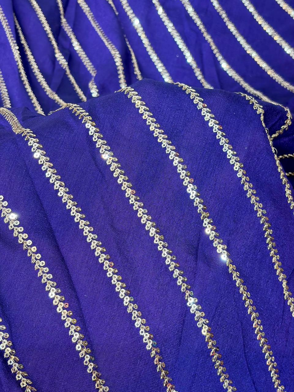 Midnight Gold Wave Vichitra Silk width 44