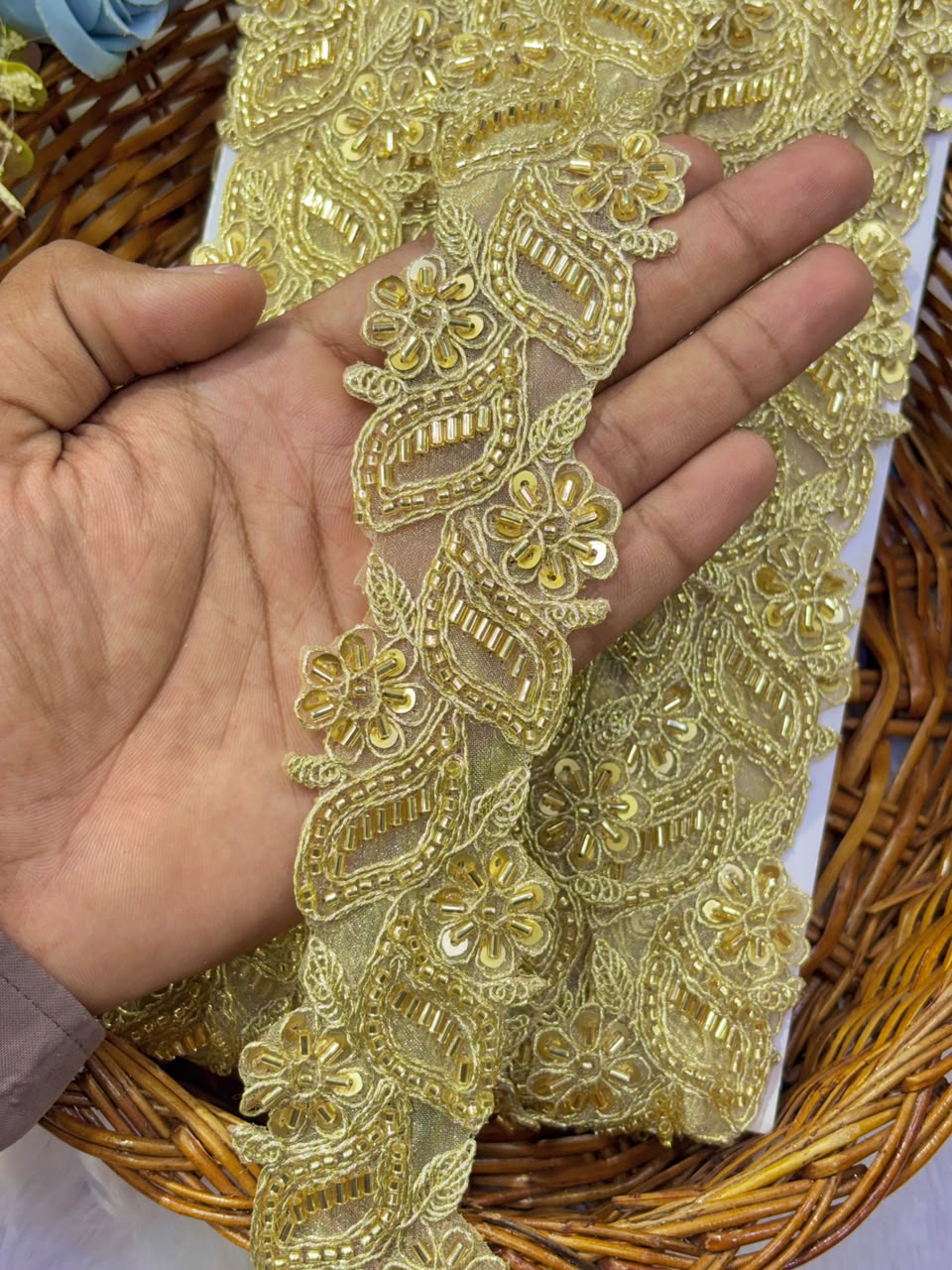 ✨ Premium Golden hand made Embroidered Zari Lace – Elegant Decorative Border pack of 9 meter golden