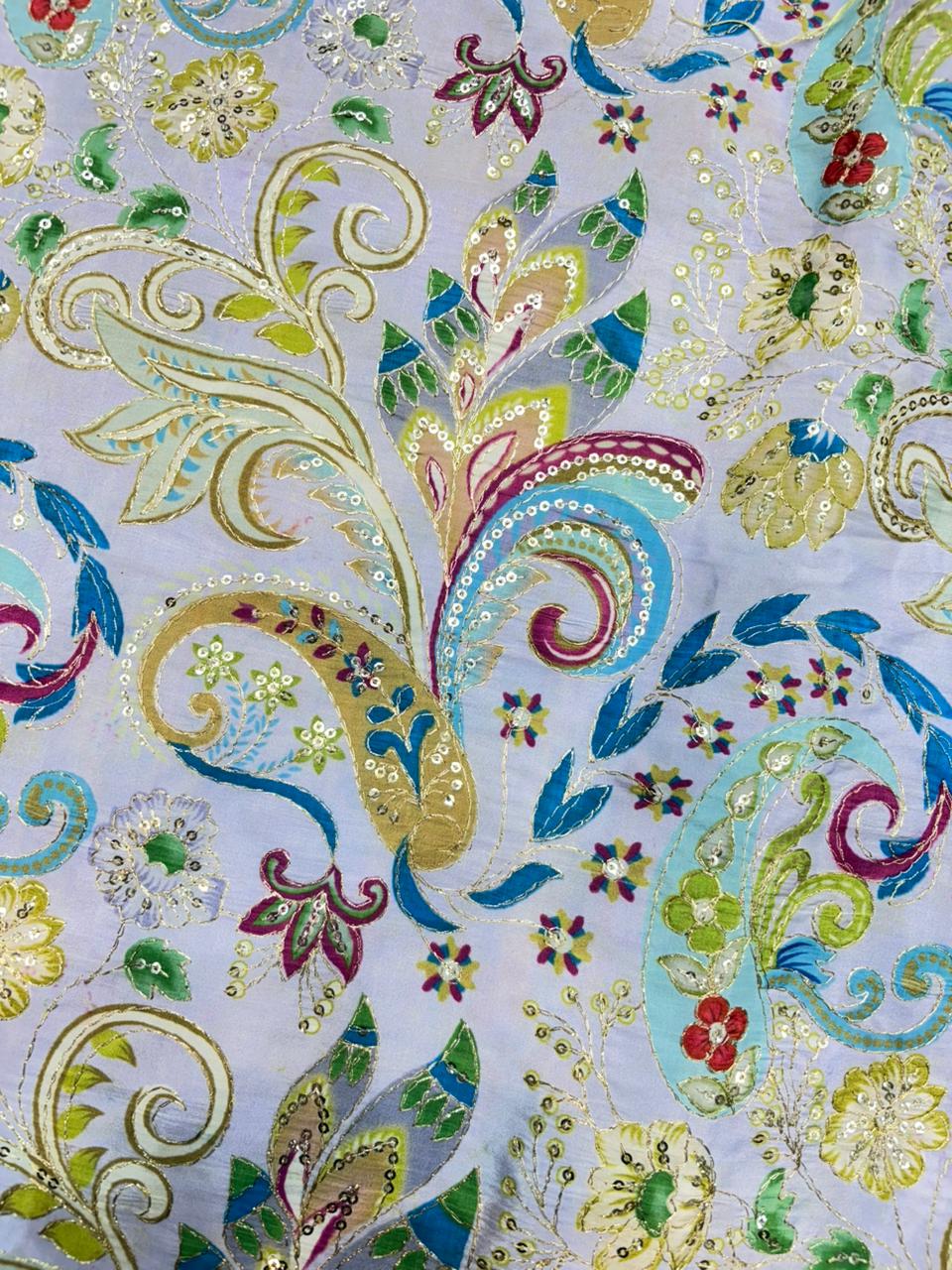 Royal Purple Paisley Floral Printed Fabric – 44″ Width | Saree & Frock Gown Use