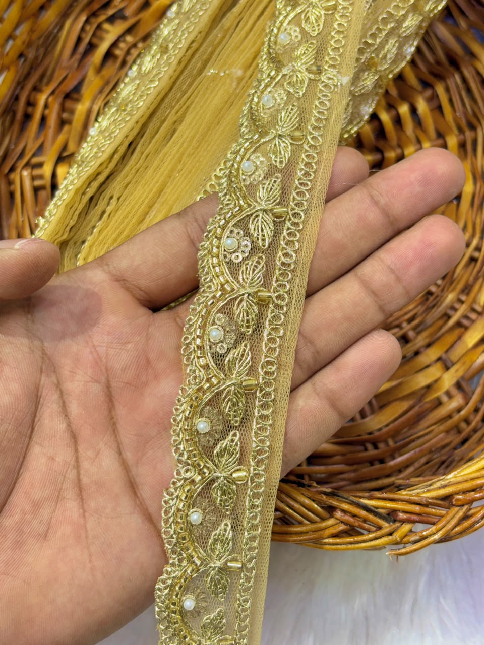 ✨ Premium Golden hand made Embroidered Zari Lace – Elegant Decorative Border pack of 9 meter golden