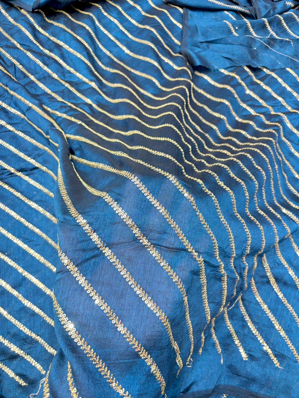 Midnight Gold Wave Vichitra Silk width 44