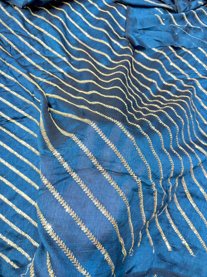 Midnight Gold Wave Vichitra Silk width 44
