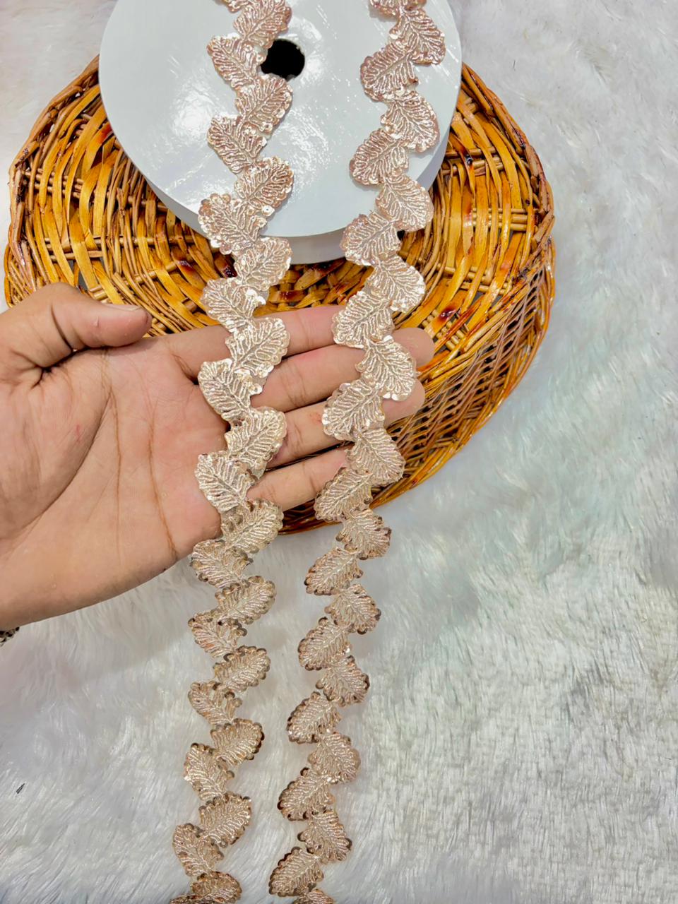 🥻Premium Golden Leaf Embroidered Lace Border for Saree & Lehenga (pack of 9 meter) ROSE GOLD