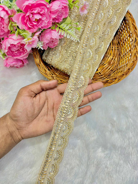 Handmade Premium Gold Embroidered Lace Border – Pack of 9 Meter MAGGAM LACE