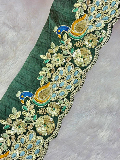 Peacock LACE BORDER FABRIC RAW SILK  Embroidered Lace Border – Premium Zari & Thread Work (9 Meter)