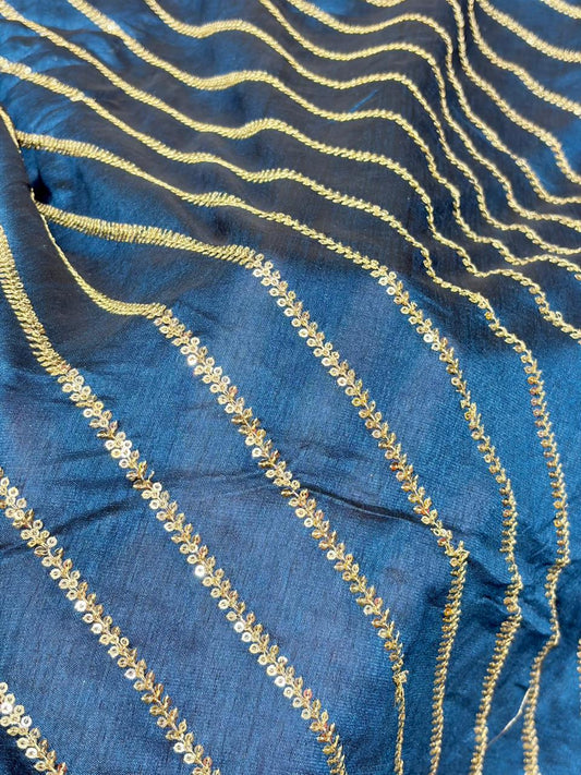 Midnight Gold Wave Vichitra Silk width 44