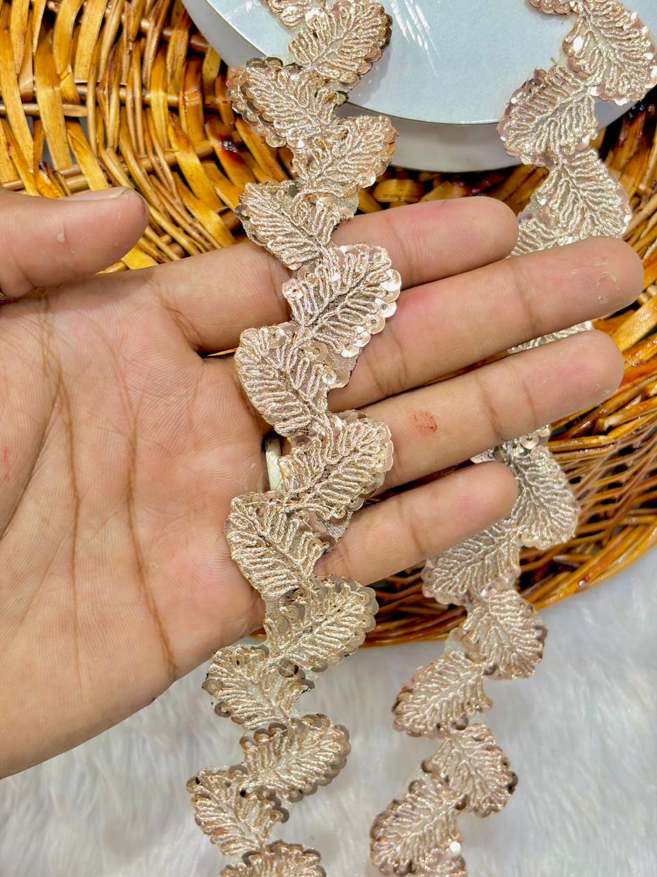 🥻Premium Golden Leaf Embroidered Lace Border for Saree & Lehenga (pack of 9 meter) ROSE GOLD