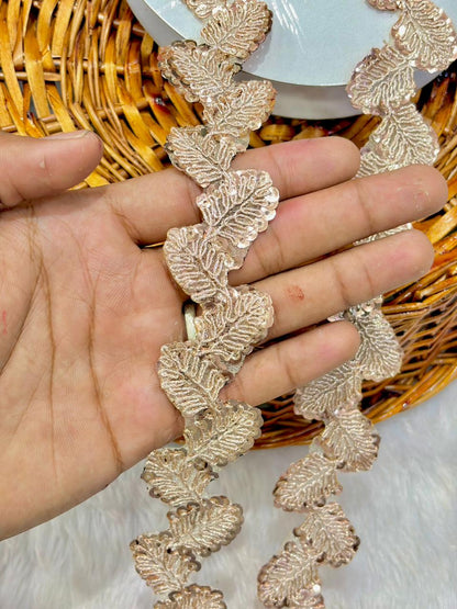 🥻Premium Golden Leaf Embroidered Lace Border for Saree & Lehenga (pack of 9 meter) ROSE GOLD