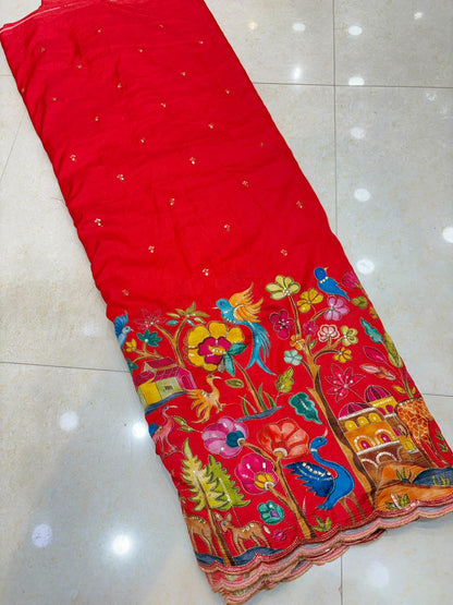 Pure Kalamkari Malai Silk Fabric ✨ soft width 45
