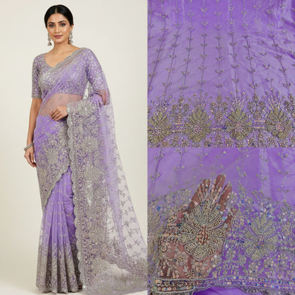 Heavy Sequin handwork net Embroidered Net Fabric for, Saree, Gown & Lehenga Design – Pink Base Designer Embroidery Fabric 50 width panna