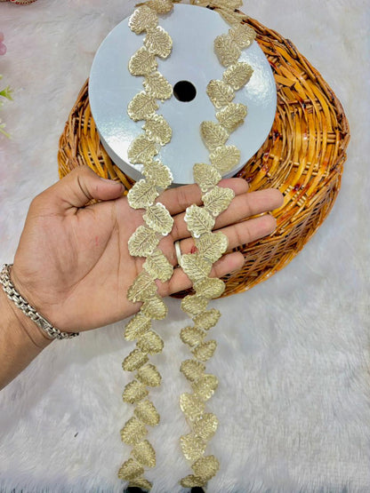 🥻Premium Golden Leaf Embroidered Lace Border for Saree & Lehenga (pack of 9 meter) GOLD