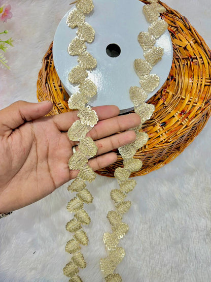 🥻Premium Golden Leaf Embroidered Lace Border for Saree & Lehenga (pack of 9 meter) GOLD