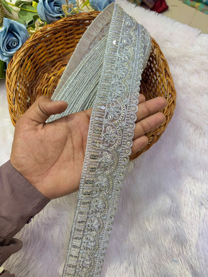 ✨ Premium Golden hand made  Embroidered Zari Lace – Elegant Decorative Border pack of 9 meter silver lace