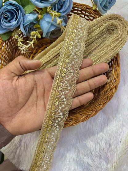 ✨ Premium Golden hand made  Embroidered Zari Lace – Elegant Decorative Border pack of 9 meter golden