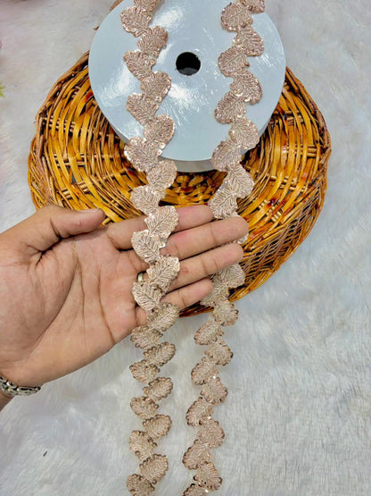 🥻Premium Golden Leaf Embroidered Lace Border for Saree & Lehenga (pack of 9 meter) ROSE GOLD
