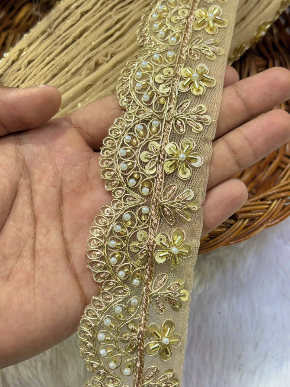 ✨ Premium Golden hand made  Embroidered Zari Lace – Elegant Decorative Border pack of 9 meter golden