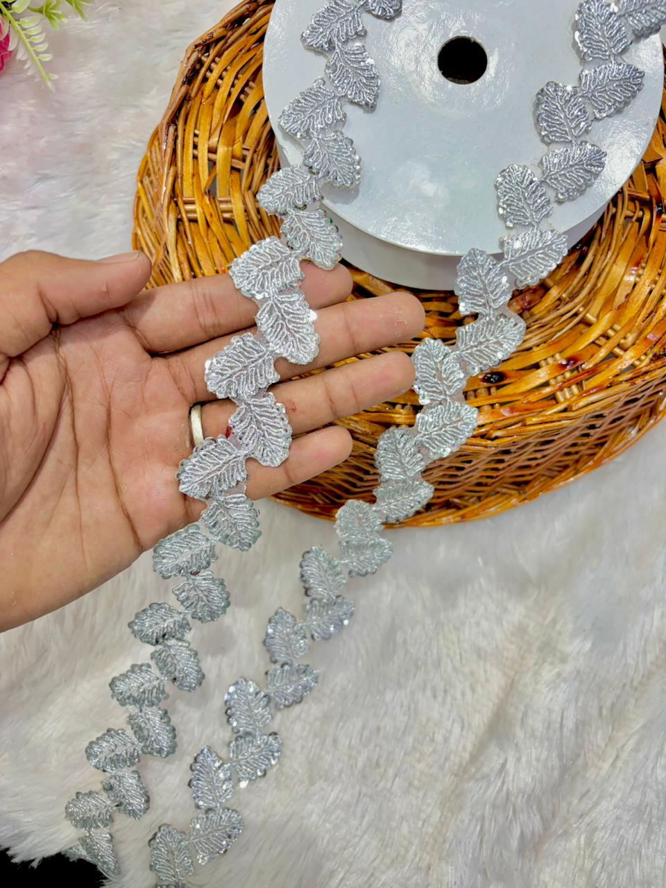 🥻Premium Golden Leaf Embroidered Lace Border for Saree & Lehenga (pack of 9 meter)