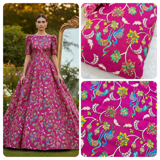 Pure chenon kalamkari animals design🦩 with position print width 44 blouse , lehanga, frock , 👗 👚
