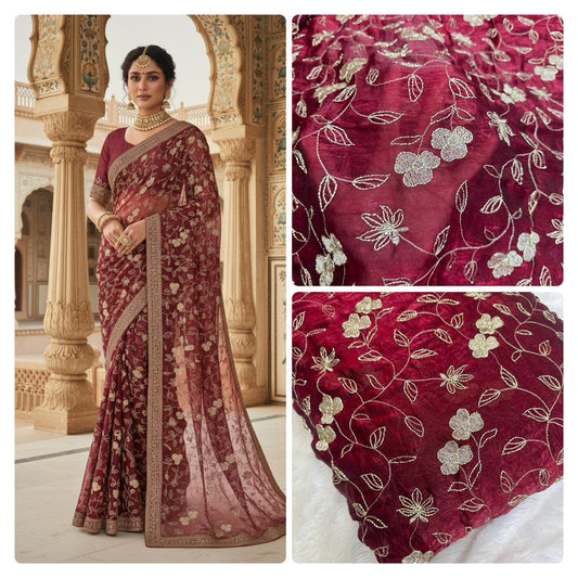 🥻👗BEAUTIFUL GLASS TISSU WITH ALLOVER BEATS WORK 44-45WIDTH - Design 2