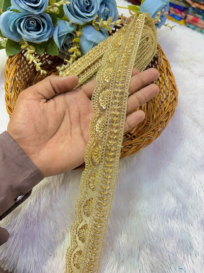 ✨ Premium Golden hand made  Embroidered Zari Lace – Elegant Decorative Border pack of 9 meter rose golden