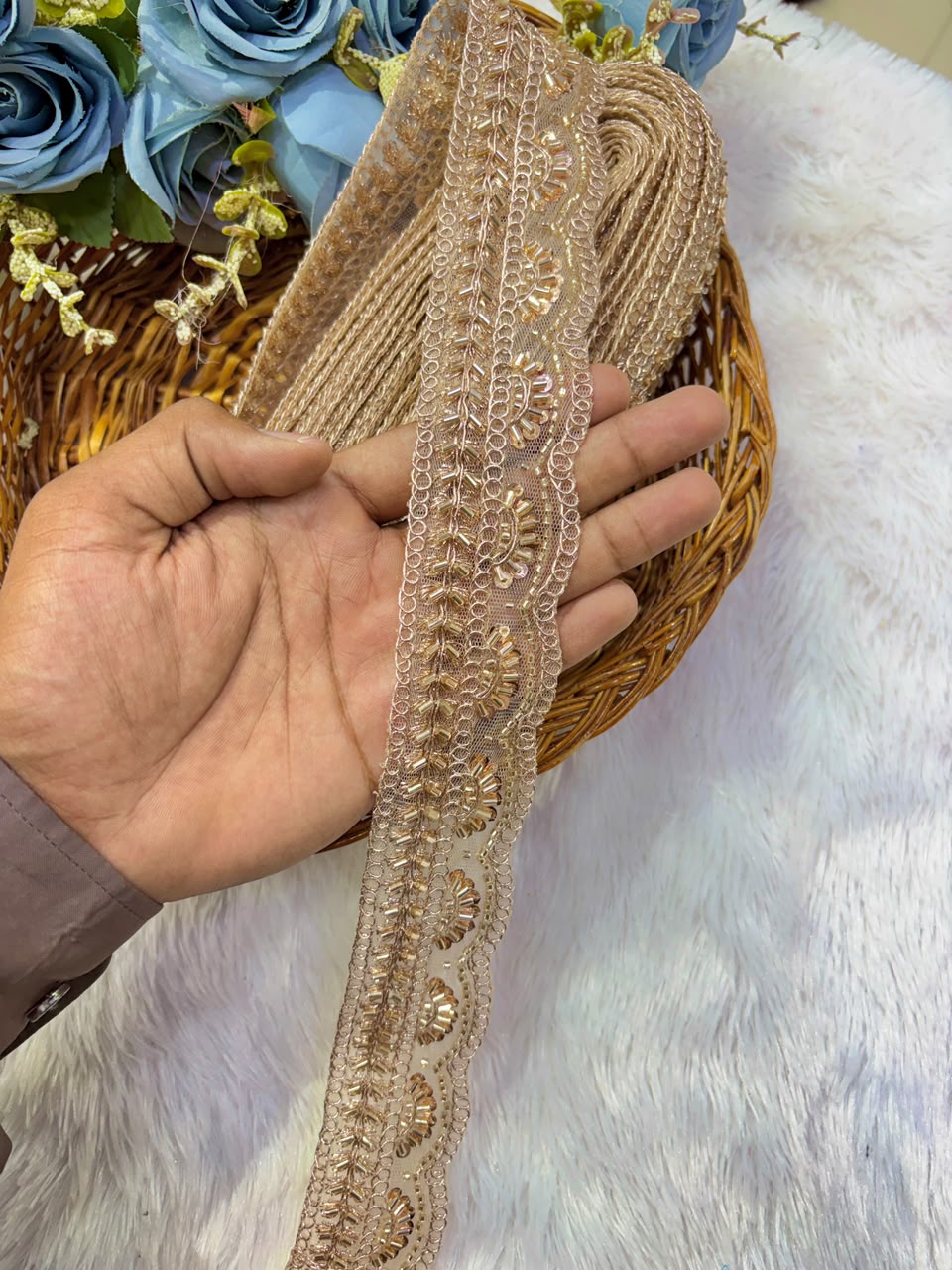 ✨ Premium Golden hand made  Embroidered Zari Lace – Elegant Decorative Border pack of 9 meter golden