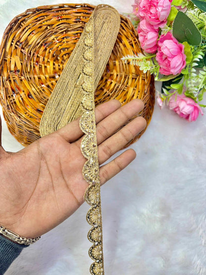 Aurora dark Gold Scallop Lace border sare, lehanga, frock , gown , lace golden border (pack of 9 meter )
