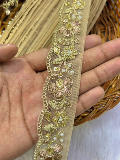 ✨ Premium Golden hand made  Embroidered Zari Lace – Elegant Decorative Border pack of 9 meter golden