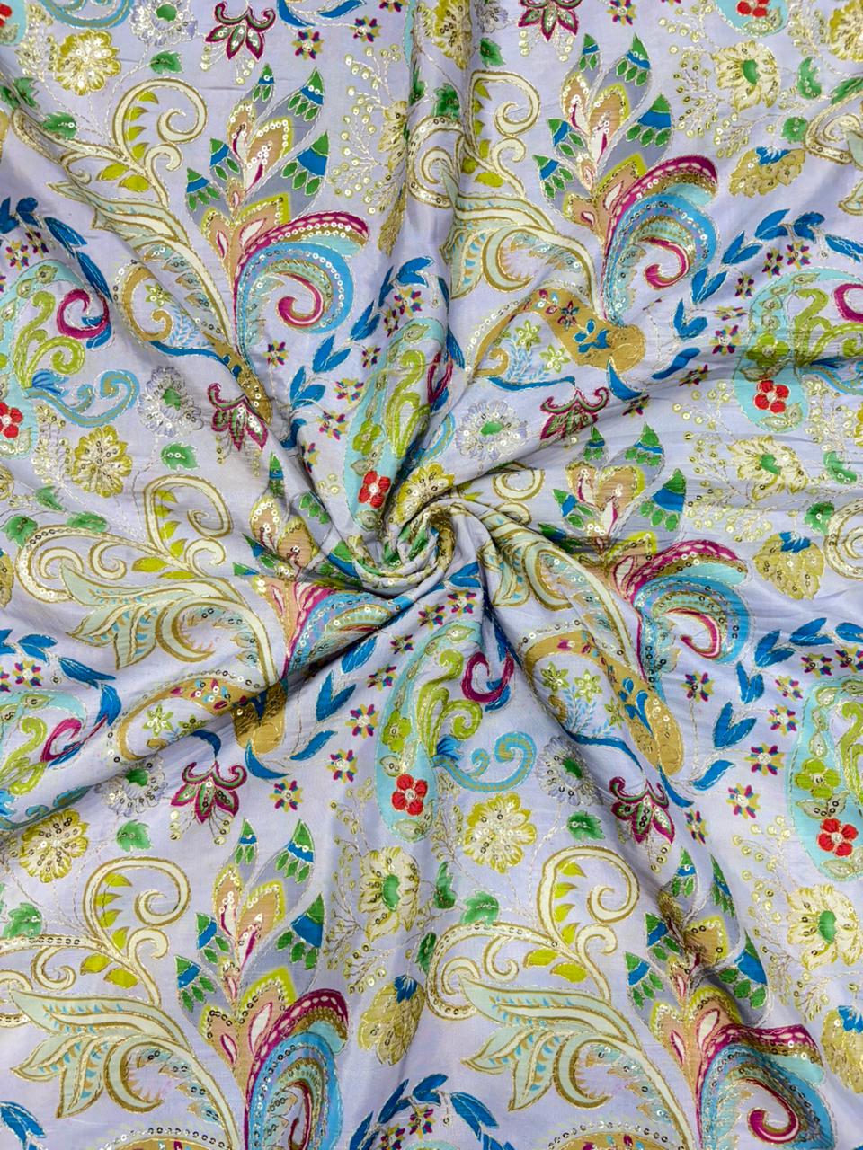 Royal Purple Paisley Floral Printed Fabric – 44″ Width | Saree & Frock Gown Use