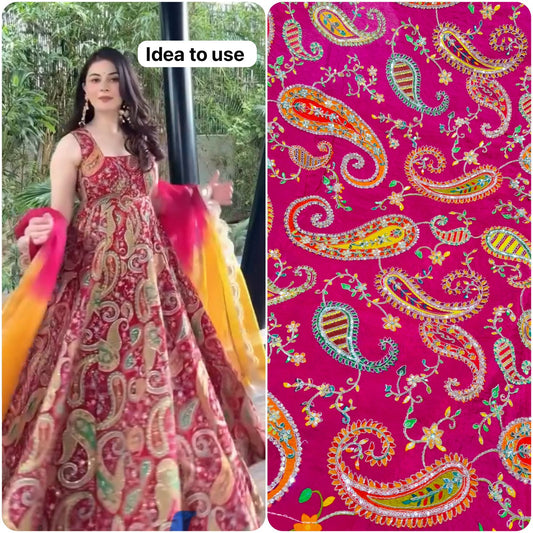 pure viscouse  natural crape luxury embroidery 44inch widthRANI  PINK