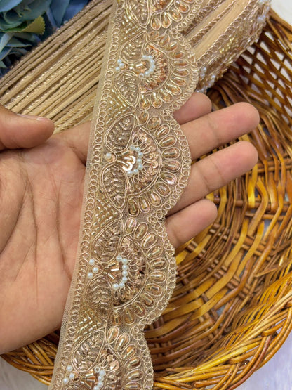 ✨ Premium Golden hand made  Embroidered Zari Lace – Elegant Decorative Border pack of 9 meter golden