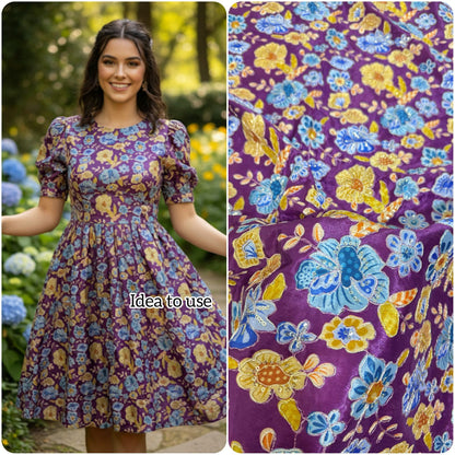 💐MULTI FLOWER POSTION PRINT ZARI SEQUINS WORK  LUXURY BASE CHINON FABRIC purple  44inch width