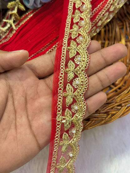 ✨ Premium Golden hand made  Embroidered Zari Lace – Elegant Decorative Border pack of 9 meter golden