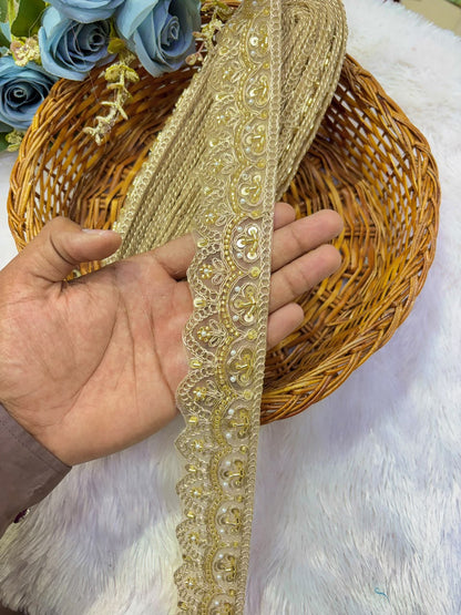 ✨ Premium Golden hand made  Embroidered Zari Lace – Elegant Decorative Border pack of 9 meter golden