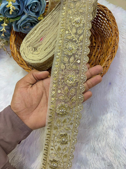✨ Premium Golden Embroidered Zari Lace – Elegant Decorative Border pack of 9 meter PANI