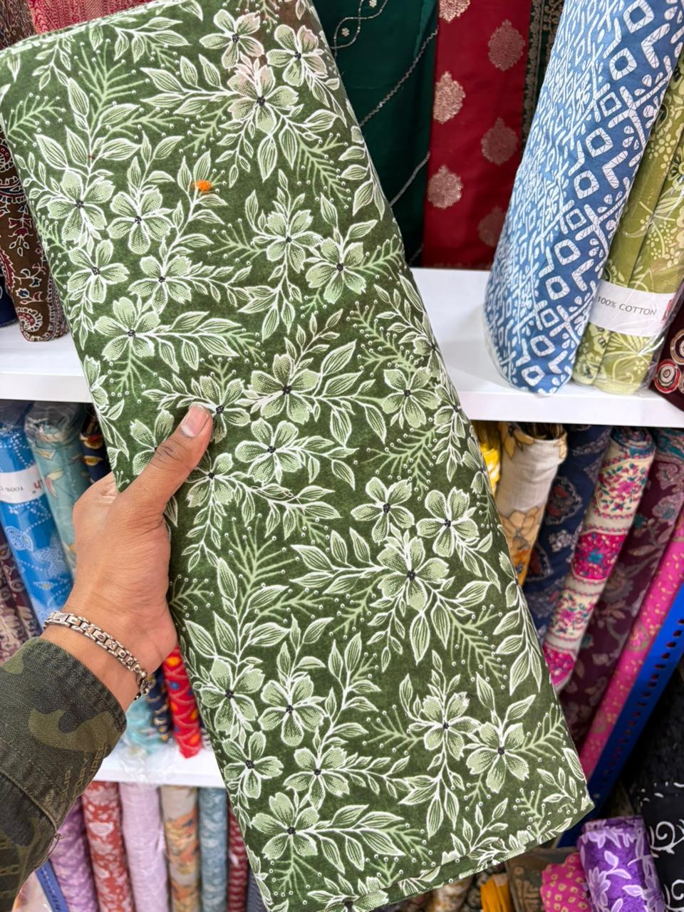 Pure 100% Cambric Cotton Printed Fabric – Soft & Elegant Ethnic Floral Design 44width Vol 2