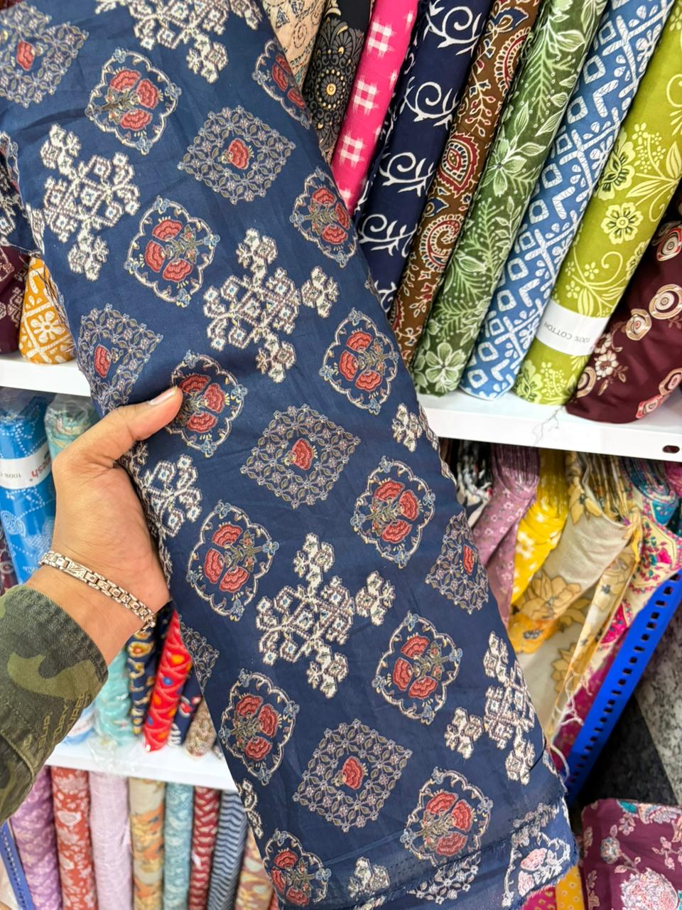 Pure 100% Cambric Cotton Printed Fabric – Soft & Elegant Ethnic Floral Design 44width Vol 2