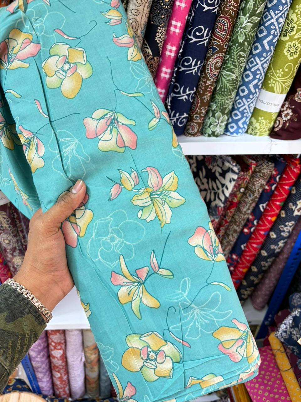 Pure 100% Cambric Cotton Printed Fabric – Soft & Elegant Ethnic Floral Design 44width Vol 2